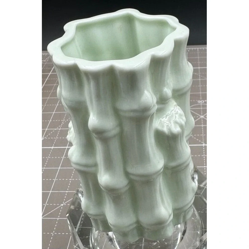 Asian Celadon Porcelain Vase Bamboo Stalk Pencil Holder 4